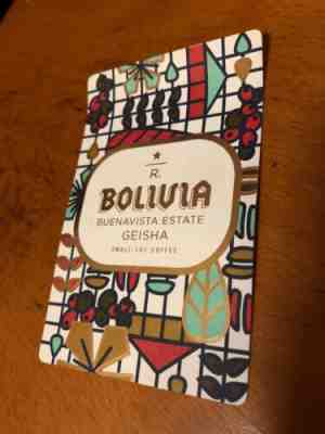 Bolivia Buenavista Estate Geisha Starbucks Taster Card  - Sold on eBay Apr, 16th 2019 for $1.80