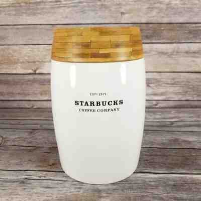 Starbucks Canister 2009 Coffee Company Ceramic Bamboo Lid Jar 48 oz White 1.4L  - Sold on eBay Apr, 22nd 2019 for $40.00