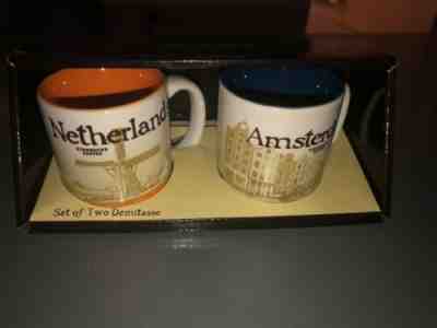 STARBUCKS Set Of Two Demitasse 3oz Coffee Espresso Mugs Amsterdam Netherlads NIB - Sold on eBay Apr, 14th 2019 for $36.00