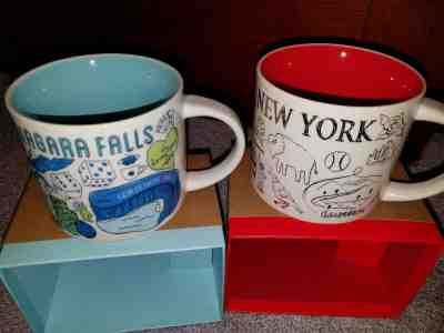 2 NIB NEW STARBUCKS Niagara Falls & New York BEEN THERE SERIES Coffee MUGS mug - Sold on eBay Apr, 21st 2019 for $40.00
