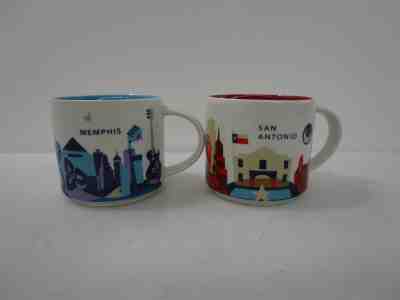 2 Starbucks YAH " You Are Here" Mugs: San Antonio & Memphis - Sold on eBay Apr, 18th 2019 for $29.00