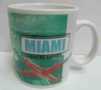 Starbucks vintage 1999 20oz Miami Ceramic Coffee Mug  Beach Palms Surfer Plane - Sold on eBay Apr, 17th 2019 for $13.99