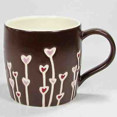 Starbucks Coffee HEARTS 14oz Mug Cup 2009 Brown Red Pink Flower Stems Valentines - Sold on eBay Apr, 7th 2019 for $19.95