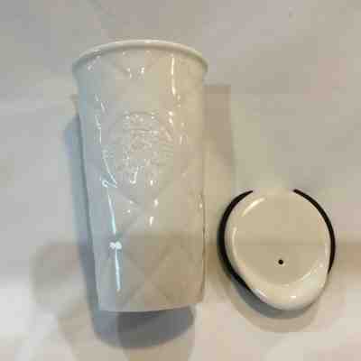 Starbucks 2012 Quilted White Mermaid Ceramic Travel Tumbler, Ceramic Lid 10 oz. - Sold on eBay Apr, 22nd 2019 for $15.00