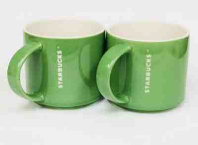 Starbucks 2012 Set Of 2 Coffee Mugs Green 14 oz Embossed Lettering Stackable - Sold on eBay Apr, 21st 2019 for $20.00