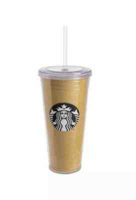 Starbucks Gold Glitter Bling Holiday 2018 Plastic Drink Tumbler Straw 20oz - Sold on eBay Apr, 23rd 2019 for $9.99