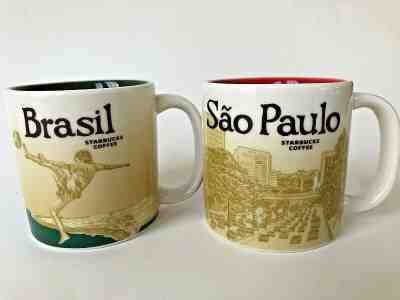 2 Demitasse Starbucks City Mugs 3 oz MINI ICON BRASIL & SAO PAULO Brazil 2013 