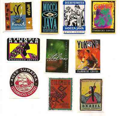 Vintage/Retired Starbucks Stickers-Coffee Bag Stamps 1990s Set of 10 - Sold on eBay Mar, 31st 2019 for $7.99