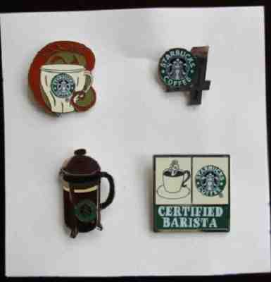 STARBUCKS COFFEE barista award APRON PINS 3rd version old 1992 logo ~ Lot of 4 - Sold on eBay Mar, 28th 2019 for $20.00