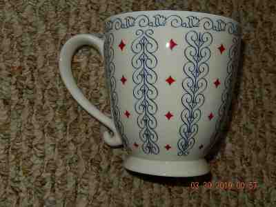 Starbucks 2003 Barista Coffee Cup Mug 16oz RED DIAMONDS Blue SCROLL  - Sold on eBay Apr, 19th 2019 for $13.99