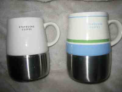 2004,2005 White Blue Starbucks Coffee Mugs Stainless Porcelain 14 oz Non Skid    - Sold on eBay Apr, 22nd 2019 for $14.00