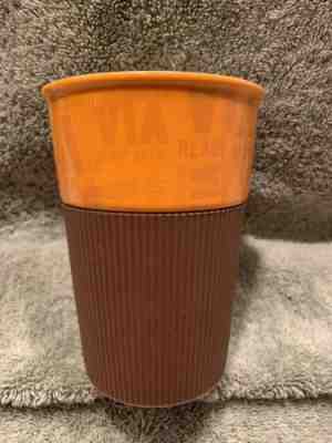 Starbucks 2011 VIA Ready Brew Orange Tumbler Travel Mug Brown Rubber 8 Oz No Lid - Sold on eBay Apr, 22nd 2019 for $4.60