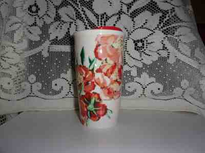 2015 Starbucks Floral Painted Red Flowers Ceramic Travel Cup Tumbler 12 Oz w Lid - Sold on eBay Apr, 22nd 2019 for $16.99