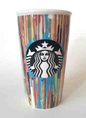 2015 Starbucks Ceramic Travel Coffee Mug (12 ounce) Dripping Paint  - Sold on eBay Apr, 22nd 2019 for $24.99