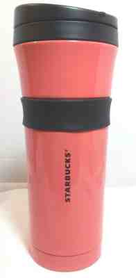 2015 Starbucks Pink Orange Peach Stainless Travel Mug Enamel Coated Rubber Grip - Sold on eBay Apr, 21st 2019 for $31.23