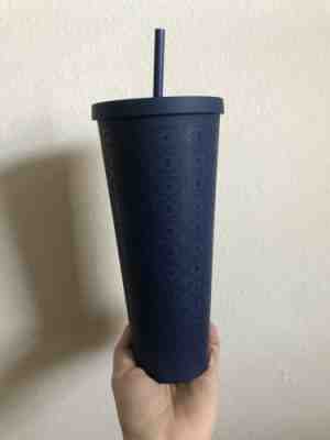 Starbucks 2017 Navy Blue Patterned Tumbler w Straw 24 oz Cold beverages - Sold on eBay Apr, 22nd 2019 for $10.00