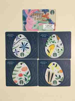 New 2018 Starbucks Easter Gift Cards set: 4 die cut eggs +1 traditional card  - Sold on eBay Apr, 23rd 2019 for $5.00