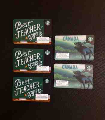 2019 STARBUCKS CANADA TEACHER & MOOSE  GIFT CARD ------- LOT OF 5 PCS. --- NEW - Sold on eBay Apr, 22nd 2019 for $8.99