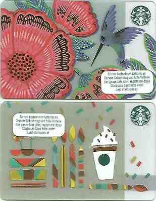 AUSTRIA  Starbucks cards  NEW " Humming-bird & Happy Birthday " 2019 - set of 2 - Sold on eBay Apr, 12th 2019 for $7.95