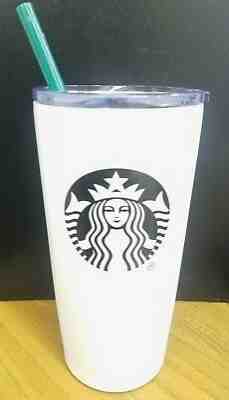 NEW 20 oz Starbucks White Stainless Steel hot/cold cup wstraw and sip spout - Sold on eBay Apr, 22nd 2019 for $31.99