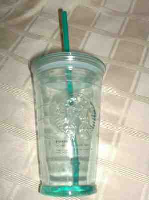 STARBUCKS Recycled Glass Tumbler 16 oz Cup Lid Green Cold-To-Go  Spain - Sold on eBay Apr, 22nd 2019 for $22.00