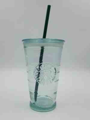 STARBUCKS Recycled Glass Tumbler 16 Oz Cup Lid Green Cold To Go Grande Spain  - Sold on eBay Apr, 22nd 2019 for $23.00