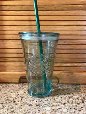 STARBUCKS Recycled Glass Tumbler 16 Oz  Cold To Go Grande Spain Lid  Straw Green - Sold on eBay Apr, 19th 2019 for $24.99