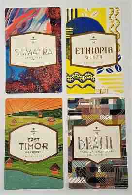 Lot of 4 - NEW, MINT Starbucks Reserve Taster Cards! Sumatra, Ethiopia, E.Timor. - Sold on eBay Mar, 18th 2019 for $3.95