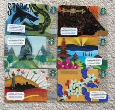 Starbucks Indonesia Yogyakarta Jakarta Bali Surabaya Wayang 6 Card Lot Set - Sold on eBay Apr, 19th 2019 for $38.99