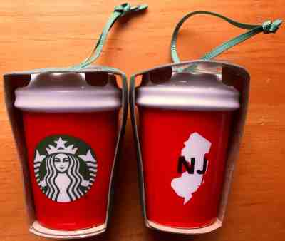 Starbucks Red Cup New Jersey Logo Mini Travel Mug Christmas Ornament 2.5" Tall  - Sold on eBay Apr, 13th 2019 for $5.99