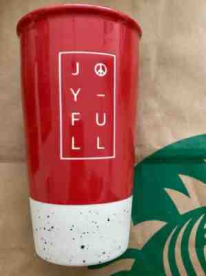 Starbucks 2017 Holiday Collection Red To Go Cup Travel Tumbler Mug JOYFUL 12oz - Sold on eBay Apr, 15th 2019 for $22.95
