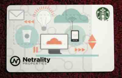 STARBUCKS GIFT CARD - CO BRANDED "NETRALITY PROPERTIES" - NO $$$ VALUE - Sold on eBay Apr, 22nd 2019 for $6.00