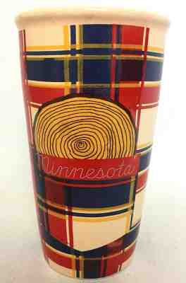 Starbucks Minnesota MN Travel Mug Cup Plaid Lid Glazed Ceramic Coffee 15 oz - Sold on eBay Apr, 1st 2019 for $12.50