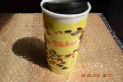 NWT Starbucks Oklahoma Ceramic, double wall travel mug, buffalo, glossy gold Y - Sold on eBay Mar, 25th 2019 for $42.00