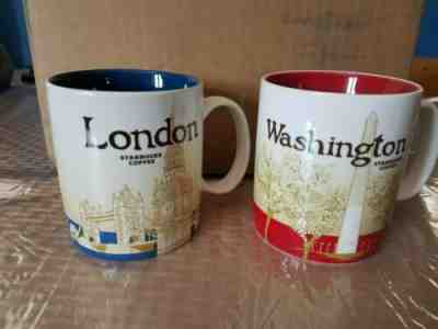 Starbucks Coffee Mugs 16oz London 2014 & Washington DC 2009 - Sold on eBay Apr, 23rd 2019 for $20.00