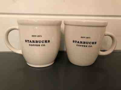 Two (2) 2001 & 2007 Starbucks Coffee Mugs Cups - Barista Abbey White Black  - Sold on eBay Apr, 23rd 2019 for $12.00