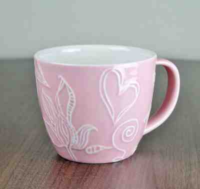2006 Starbucks Valentine's Pink Embossed White Hearts Flowers Mug Cup 12 oz EUC - Sold on eBay Apr, 23rd 2019 for $14.00