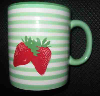 Starbucks 2007 Coffee Mug Cup White & Green Stripes Red Strawberries 13oz  F-10 - Sold on eBay Apr, 23rd 2019 for $13.95