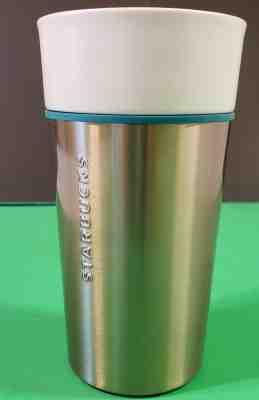 Starbucks 2013 Silver Stainless Steel & White Ceramic Tumbler Mug Travel 12oz - Sold on eBay Apr, 24th 2019 for $24.99