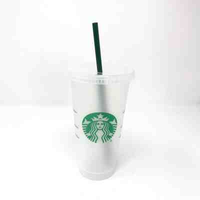 Starbucks Reusable Plastic Venti Cup Clear Frosted 24oz Cold Beverage + Straw - Sold on eBay Apr, 21st 2019 for $10.20