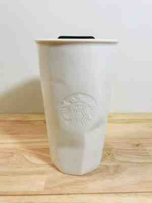 Starbucks 2013 White Porcelain Ceramic Travel Mug, Faceted Tumbler with Lid EUC - Sold on eBay Jan, 27th 2019 for $7.97