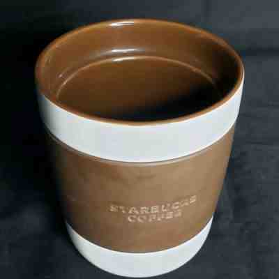 STARBUCKS 2009 12oz Brown White Ceramic Mug Tumbler Rubber Grip Coffee Cup - Sold on eBay May, 3rd 2019 for $6.99