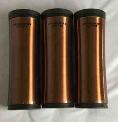 Lot of 3 Starbucks 2009 Stainless Steel 9” Tall Brown 16oz Tumblers Twist Lids - Sold on eBay Apr, 27th 2019 for $19.99