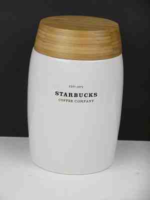 Starbucks Coffee Ceramic Canister Bamboo Lid Jar 48 oz 2009 Company est 1971  - Sold on eBay Apr, 26th 2019 for $44.99
