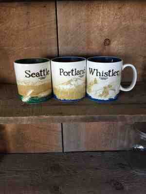 Starbucks City Mugs  Seattle 2010, Portland 2009, Whistler 2009 - Sold on eBay Apr, 26th 2019 for $27.00