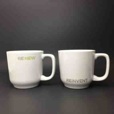 2 Starbucks Mugs Renew Reinvent Toki Japan 2009 White Ceramic 14oz Collectible - Sold on eBay Apr, 24th 2019 for $24.99