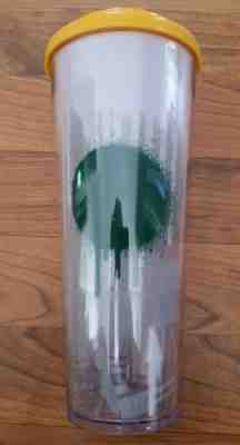 STARBUCKS 2014 Cold Cup Travel Tumbler Clear White Green Dot Paint Drip 24 OZ - Sold on eBay May, 9th 2019 for $9.99