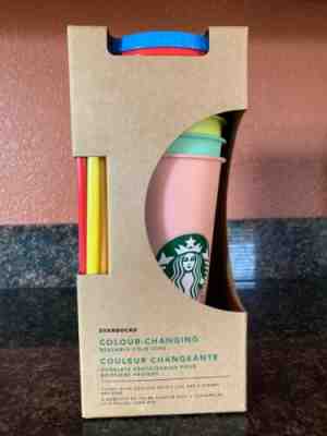 STARBUCKS 2019 COLOR CHANGING REUSABLE COLD CUP TUMBLER 5 CUPS LIDS STRAWS - Sold on eBay May, 9th 2019 for $65.00