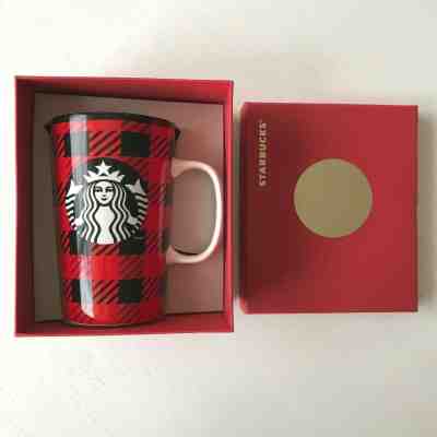 NIB Starbucks 2014 Dot Collection Red Black Plaid Buffalo Mug 16 oz Cup - Sold on eBay May, 9th 2019 for $9.00