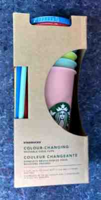 New Starbucks  2019 Cold Color Changing 5 Cups With Lids & Straws - Sold on eBay May, 9th 2019 for $69.99